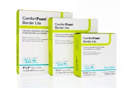 ComfortFoamâ„¢ Border Lite Silicone Adhesive with Border Thin Silicone Foam Dressing, 3 x 3 Inch