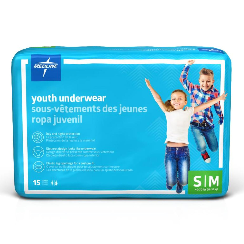 Unisex Youth Absorbent Underwear DryTime Pull On with Tear Away Seams Small / Medium Disposable Heavy Absorbency
