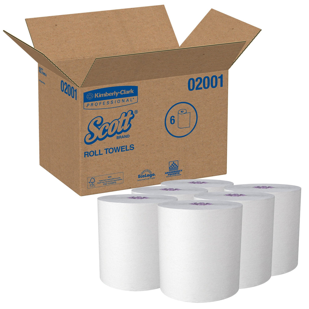 ScottÂ¨ Essential White Paper Towel, 8 Inch x 950 Foot, 6 Rolls per Case