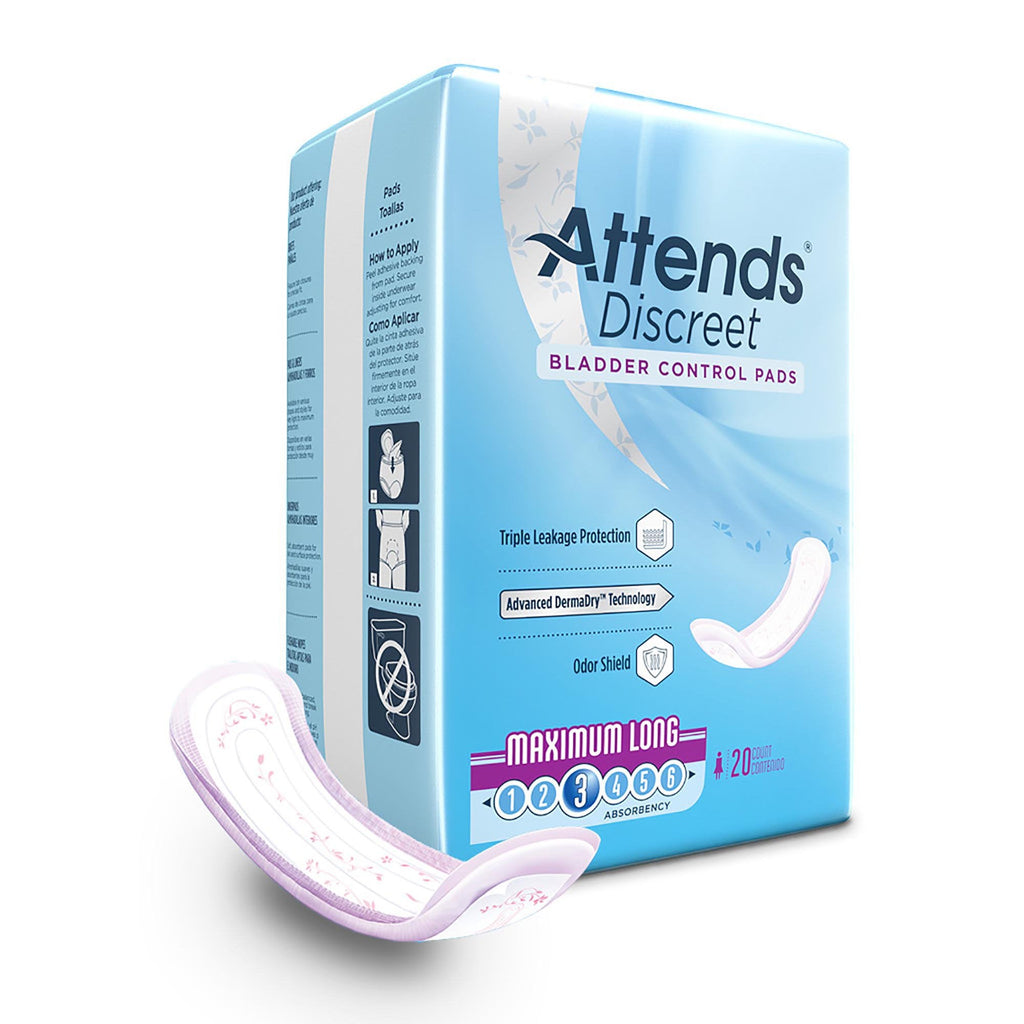 AttendsÂ® Discreet Women's Maximum Long Bladder Control Pad, 14Â½-Inch Length