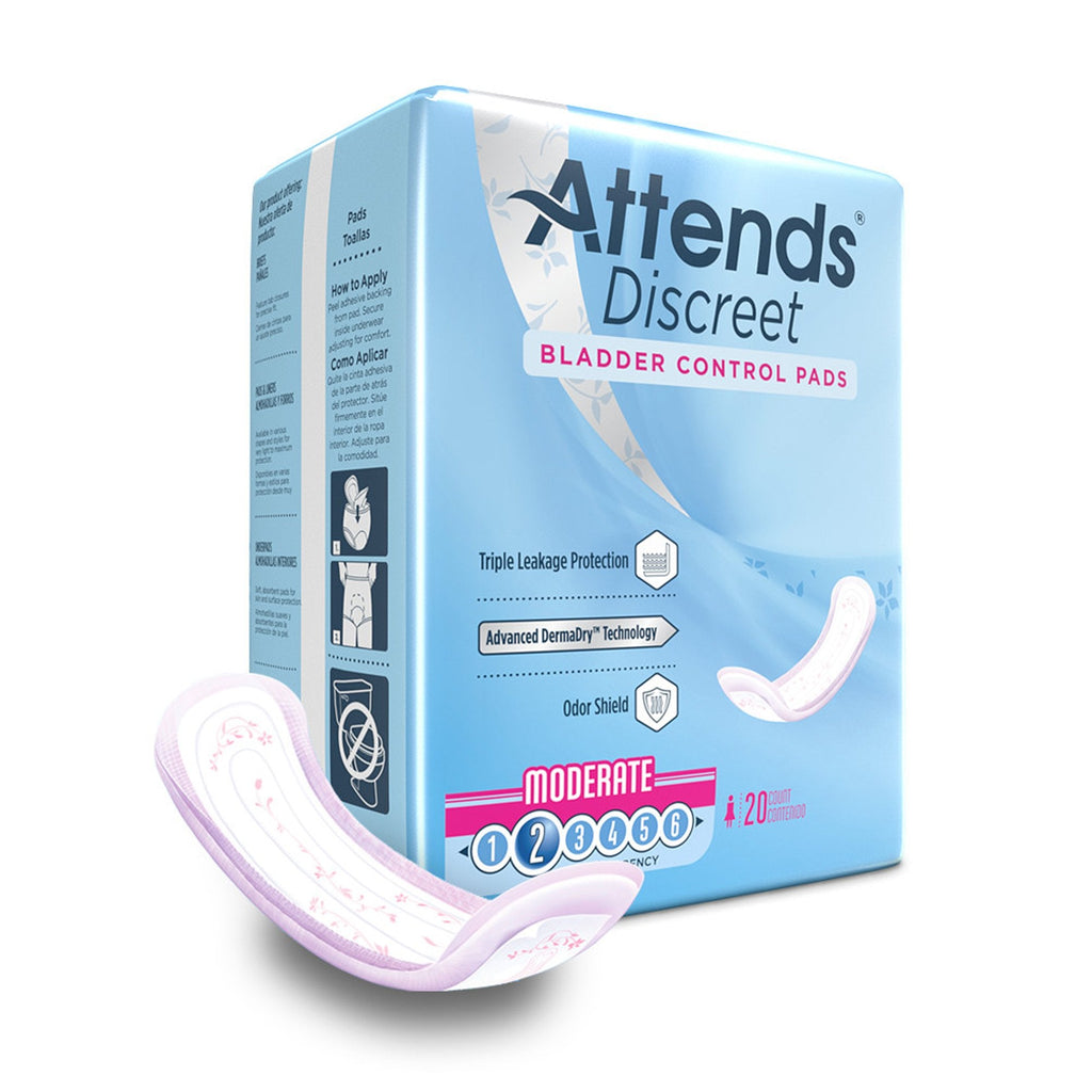 AttendsÂ® Discreet Women's Moderate Bladder Control Pad, 10Â½-Inch Length