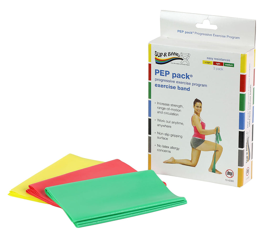 Sup-R BandÂ¨ PEP PackÂ¨ Exercise Resistance Band Set, Yellow / Red / Green, 5 Inch x 5 Foot, Easy Resistance