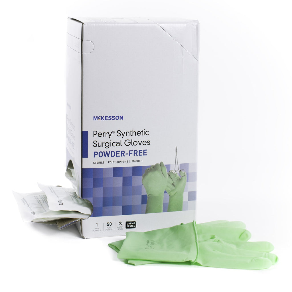 McKesson PerryÂ® Polyisoprene Standard Cuff Length Surgical Glove, Size 7Â½, Green