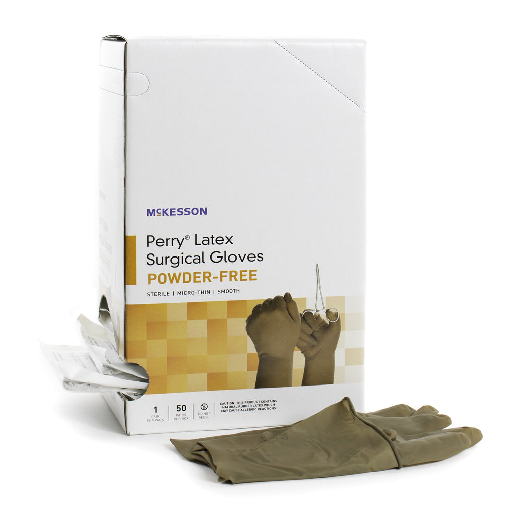 McKesson PerryÂ® Latex Standard Cuff Length Surgical Glove, Size 9, Brown