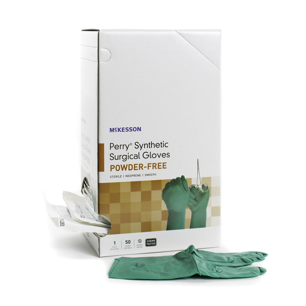 McKesson PerryÂ® Polychloroprene Standard Cuff Length Surgical Glove, Size 6Â½, Dark Green