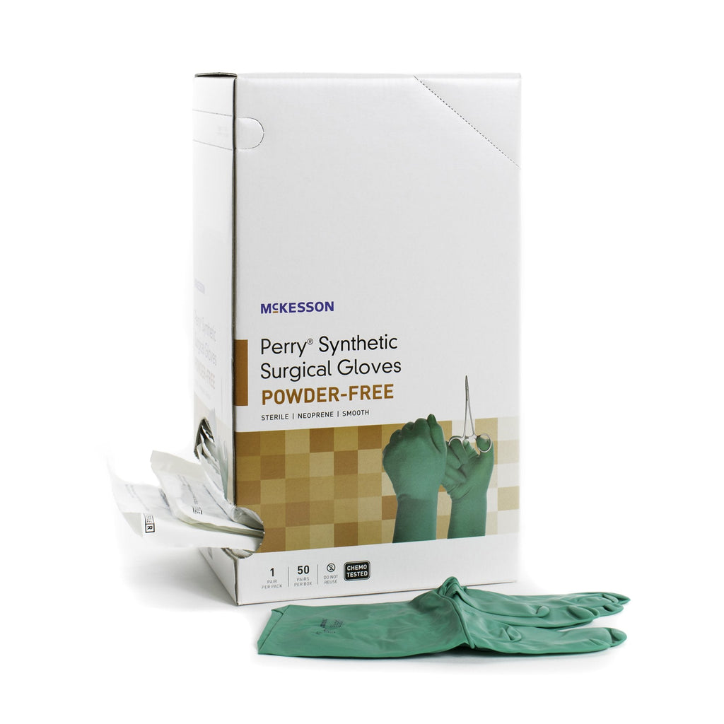 McKesson PerryÂ® Polychloroprene Standard Cuff Length Surgical Glove, Size 7, Dark Green
