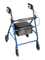 CarexÂ¨ Classics 4-Wheel Rolling Walker, 6 in. Wheel, 30 - 36 in. Handle, Metallic Blue, 300 lbs