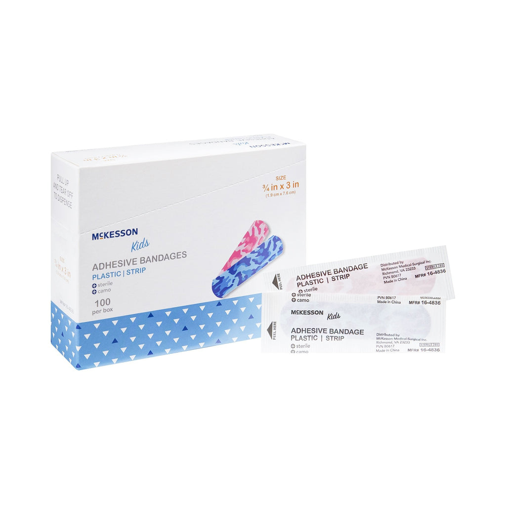 McKesson Kidsâ„¢ Kid Design (Blue / Pink Camo) Adhesive Strip, 3/4 x 3 Inch