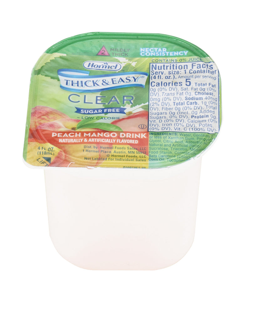 Thick & EasyÂ® Clear Nectar Consistency Sugar-Free Peach Mango Thickened Beverage, 4 oz. Cup