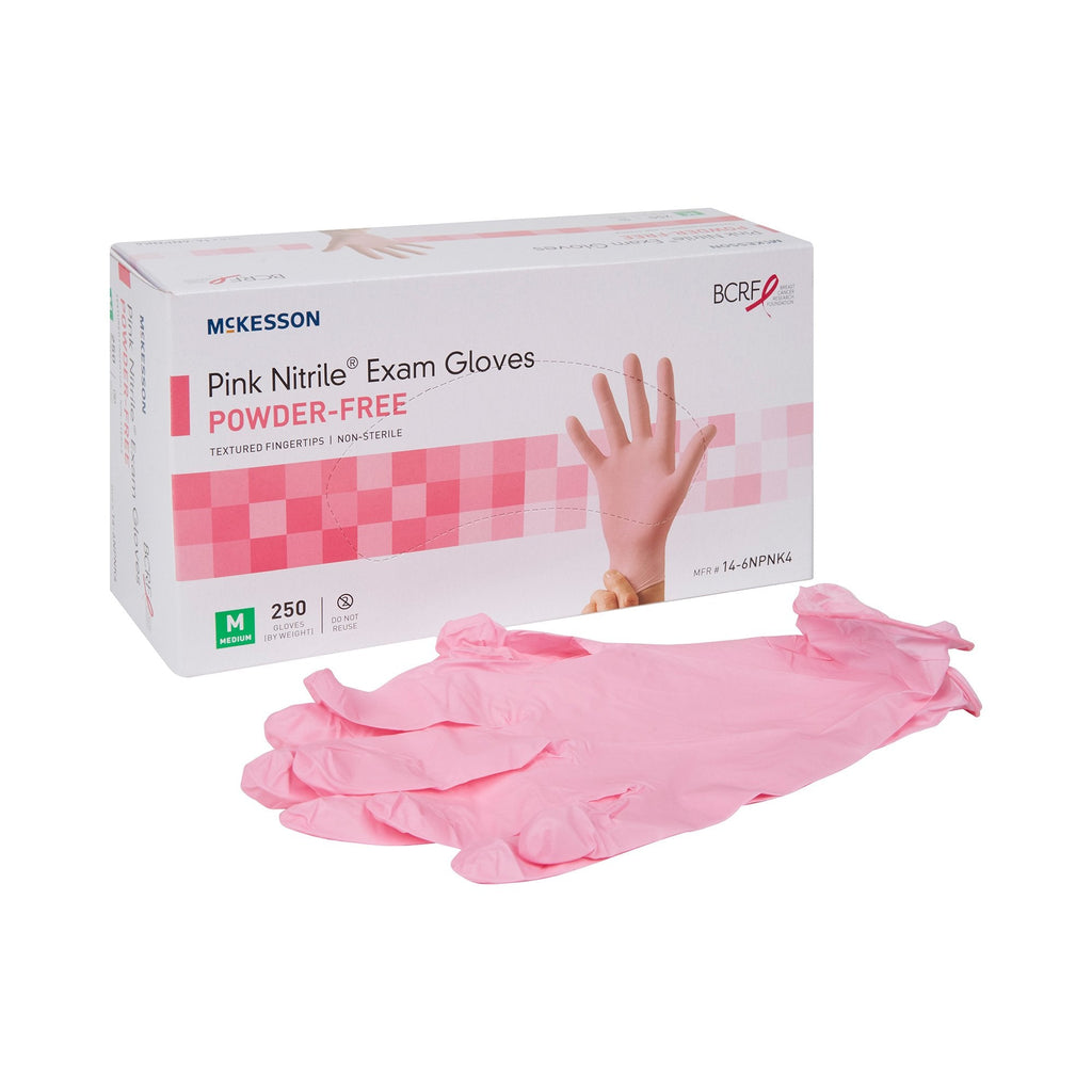 McKesson Pink NitrileÂ® Exam Gloves, Non-Sterile, Medium, Textured Fingertips, Standard Cuff Length, Not Chemo Approved