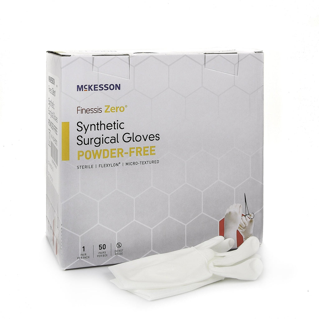 McKesson Finessis ZeroÂ® FlexylonÂ® Synthetic Standard Cuff Length Surgical Glove, Size 7, White