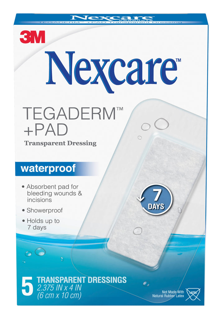 Nexcare Tegaderm +Pad Film Dressing, Sterile, Transparent, Waterproof