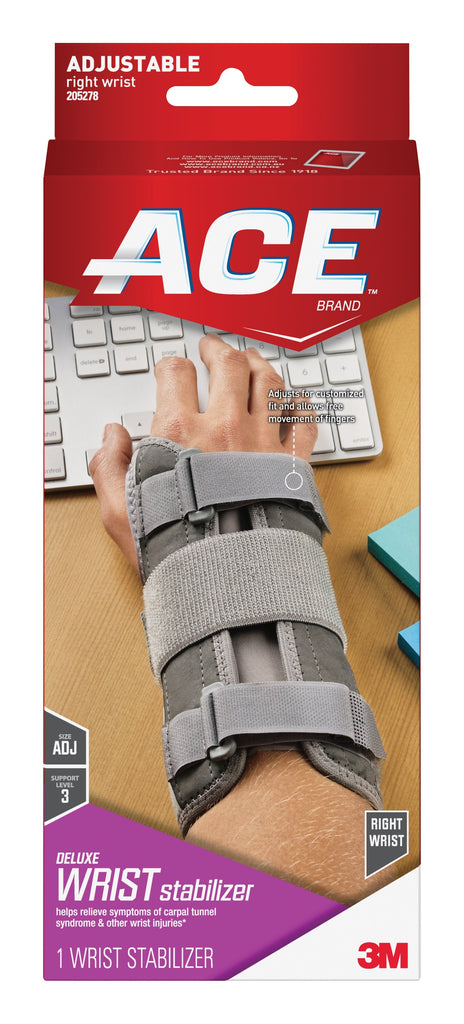 3Mâ„¢ Aceâ„¢ Wrist Brace, Gray, Right Hand, 7" to 8" Wrist Circumference, One Size Fits Most