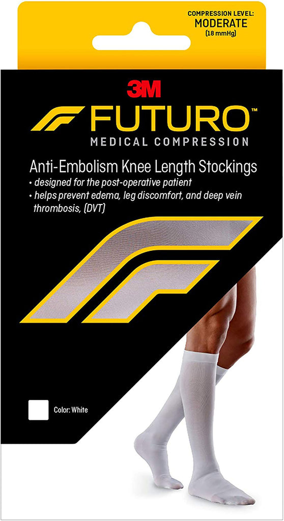 3M FUTURO Anti-Embolism Stockings, Knee-High, Closed-Toe, Large/Regular, White