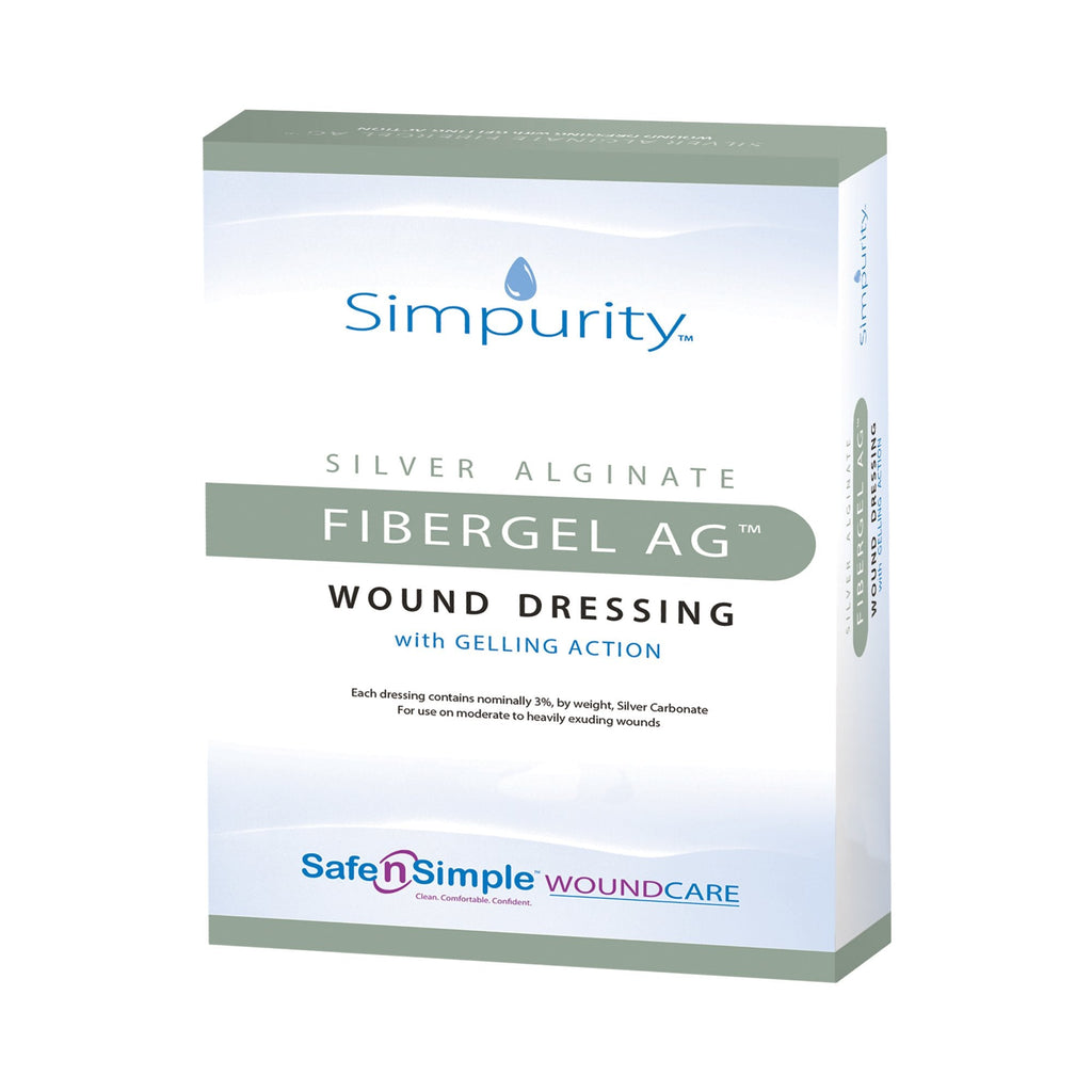 Simpurityâ„¢ Fibergel AGâ„¢ Silver Alginate Dressing, 4 x 4Â¾ Inch