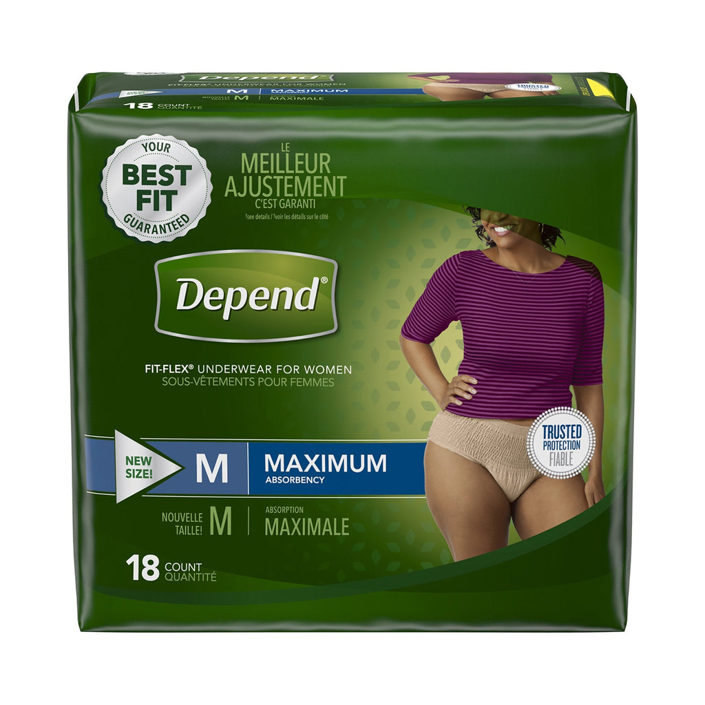 DependÂ® FIT-FLEXÂ® Womens Absorbent Underwear, Medium, Tan