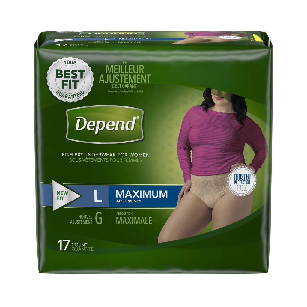 DependÂ® FIT-FLEXÂ® Womens Absorbent Underwear, Large, Tan