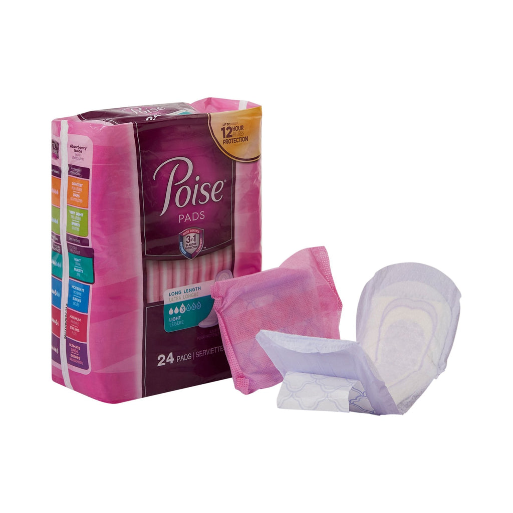 Poise Bladder Control Pad, Long, Light Absorbency, Disposable, Absorb-Loc Core, Female, One Size Fits Most