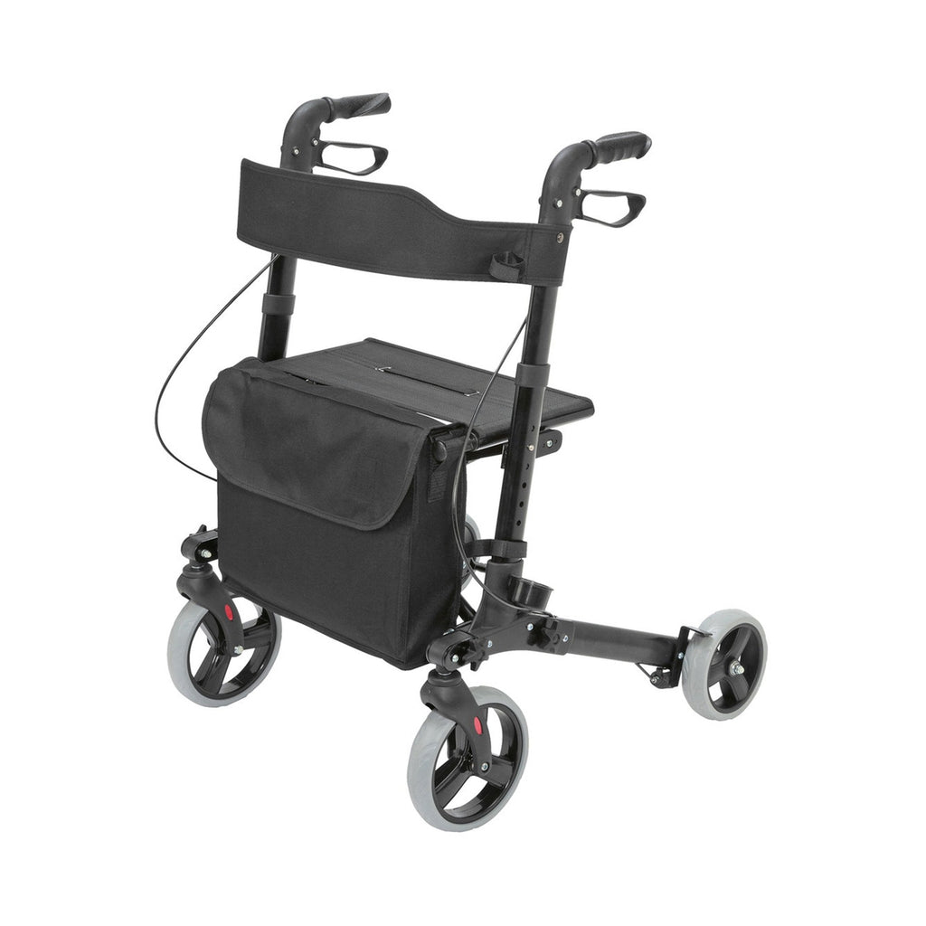 HealthSmartÂ¨ 4-wheel rollator, 8 in. Front, 7 in. Rear Wheel, 31 - 36 in. Handle, Black, 300 lbs, Aluminum Frame
