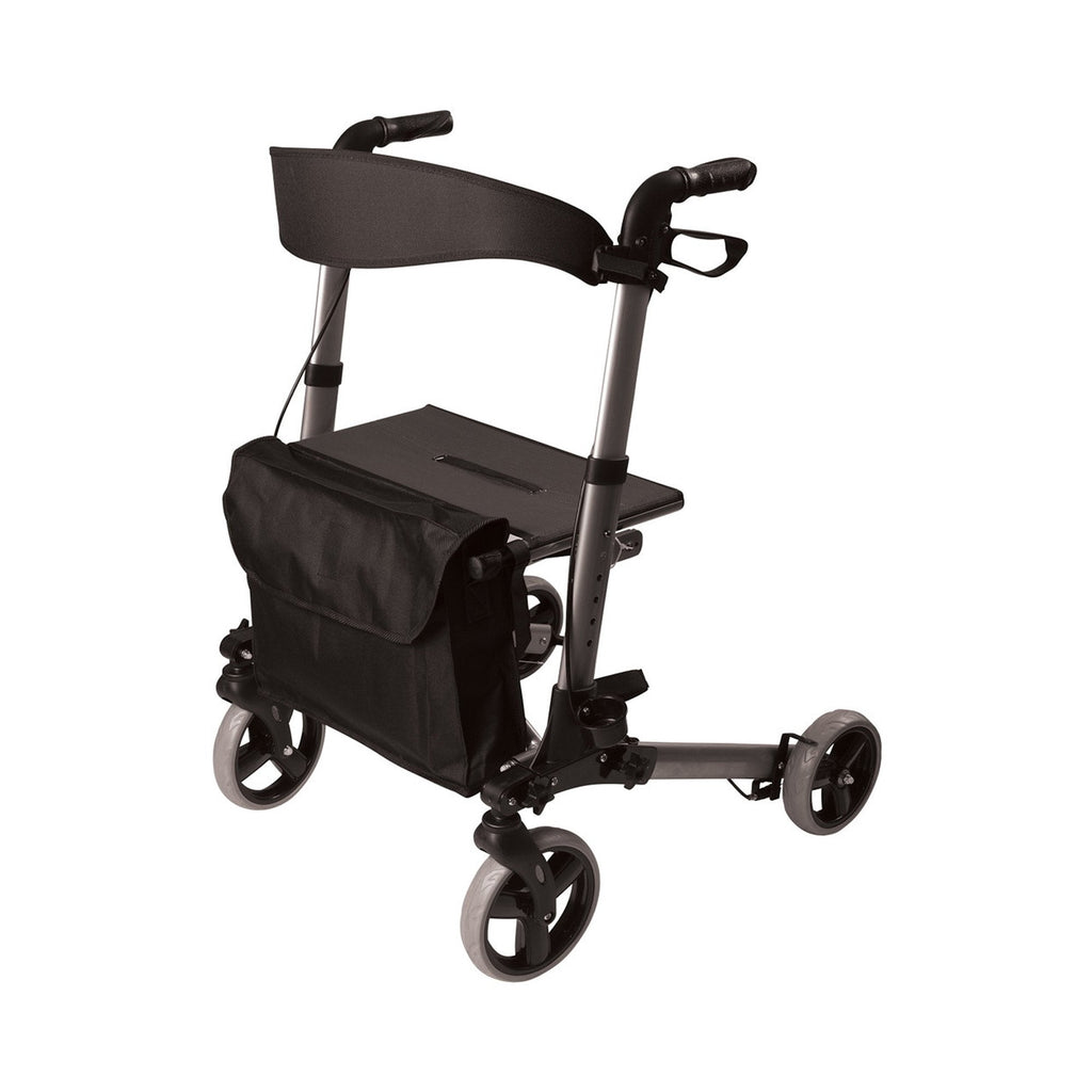 HealthSmartÂ¨ 4-wheel rollator, 8 in. Front, 7 in. Rear Wheel, 31 - 36 in. Handle, Titanium, 300 lbs, Aluminum Frame