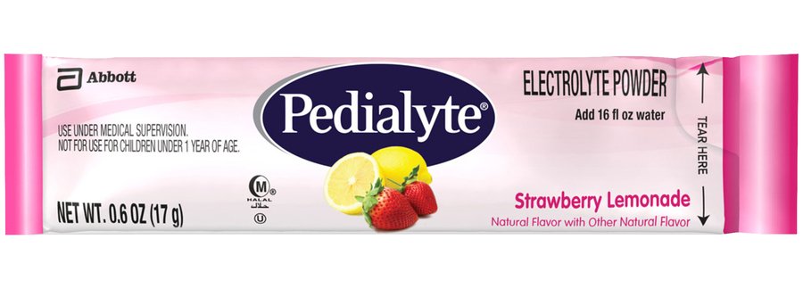 Pediatric Oral Electrolyte Solution Pedialyte® Powder Packs Strawberry Lemonade Flavor 0.6 oz. Individual Packet Powder