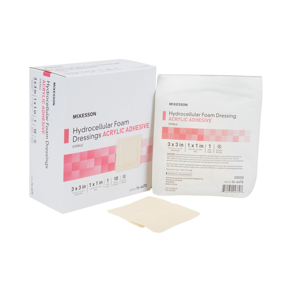 McKesson Adhesive Foam Dressing with Border, 3 x 3 Inch