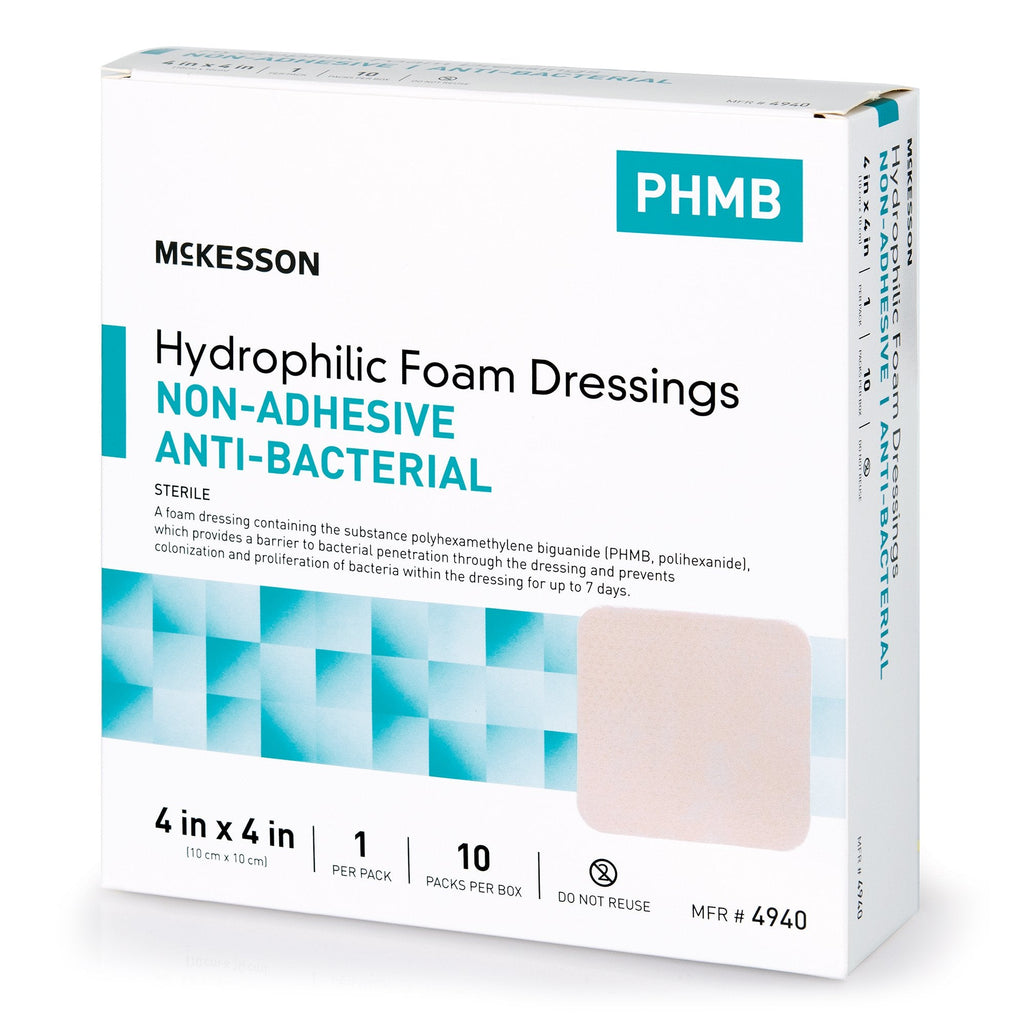 Antibacterial Foam Dressing McKesson 4 X 4 Inch Square Non-Adhesive without Border Sterile