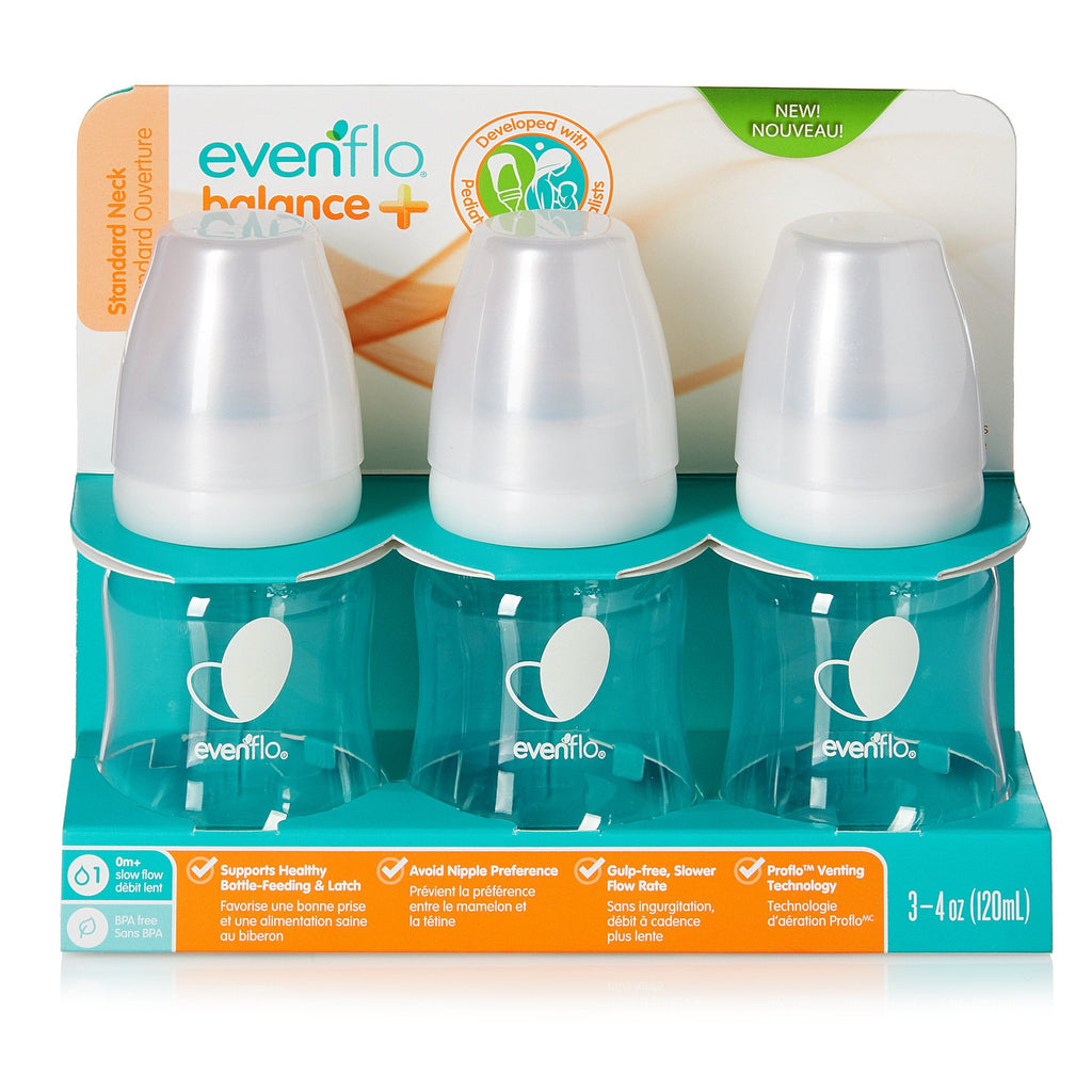 EvenfloÂ® Feeding Balance + Standard Neck Baby Bottle, 4 oz., 3 per Pack, 4 Packs per Case