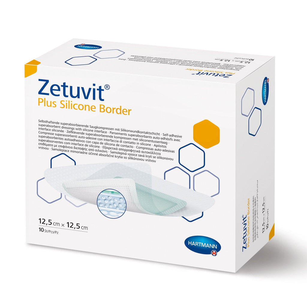 ZetuvitÂ® Plus Silicone Border Super Absorbent Dressing, 5 x 5 Inch