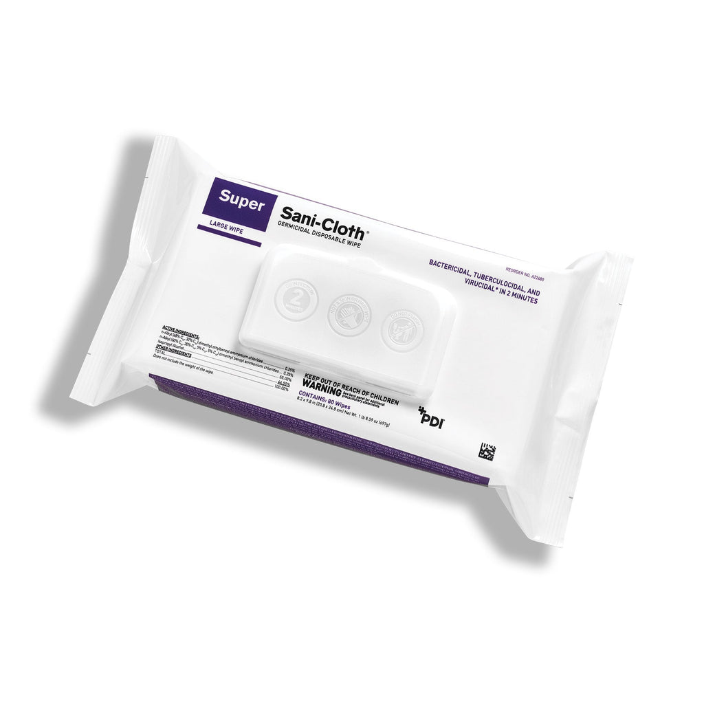Super Sani-Cloth® Surface Disinfectant Cleaner Premoistened Germicidal Manual Pull Wipe 80 Count Soft Pack Alcohol Scent NonSterile