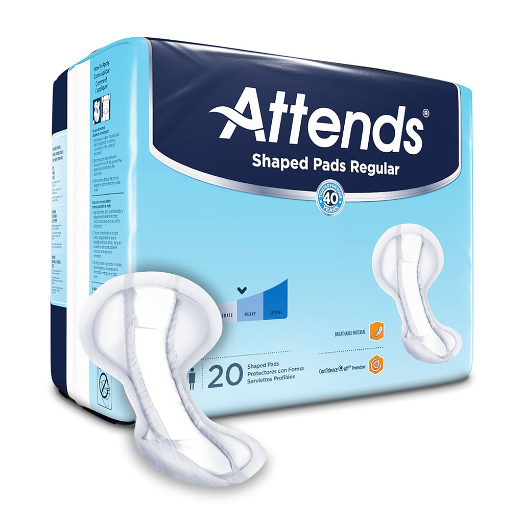Bladder Control Pad Attends® Shaped Pads Regular 12 X 25.2 Inch Heavy Absorbency Polymer Core One Size Fits Most Adult Unisex Disposable