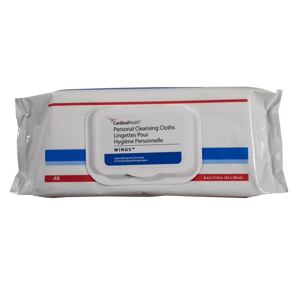 Rinse-Free Personal Wipe Cardinal Health™ Wings™ Soft Pack Vitamin E / Chamomile / Aloe Vera Scented 48 Count 
