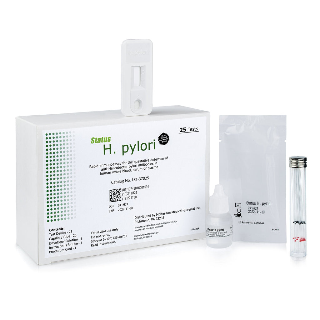 Rapid Test Kit Mckesson Infectious Disease Immunoassay H. Pylori Whole Blood / Serum / Plasma Sample 25 Tests