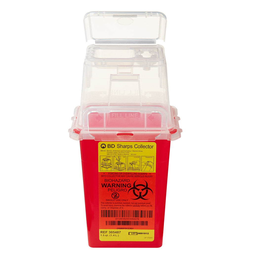BD Phlebotomy Sharps Container, 1-Piece, 1.5 Quart Red