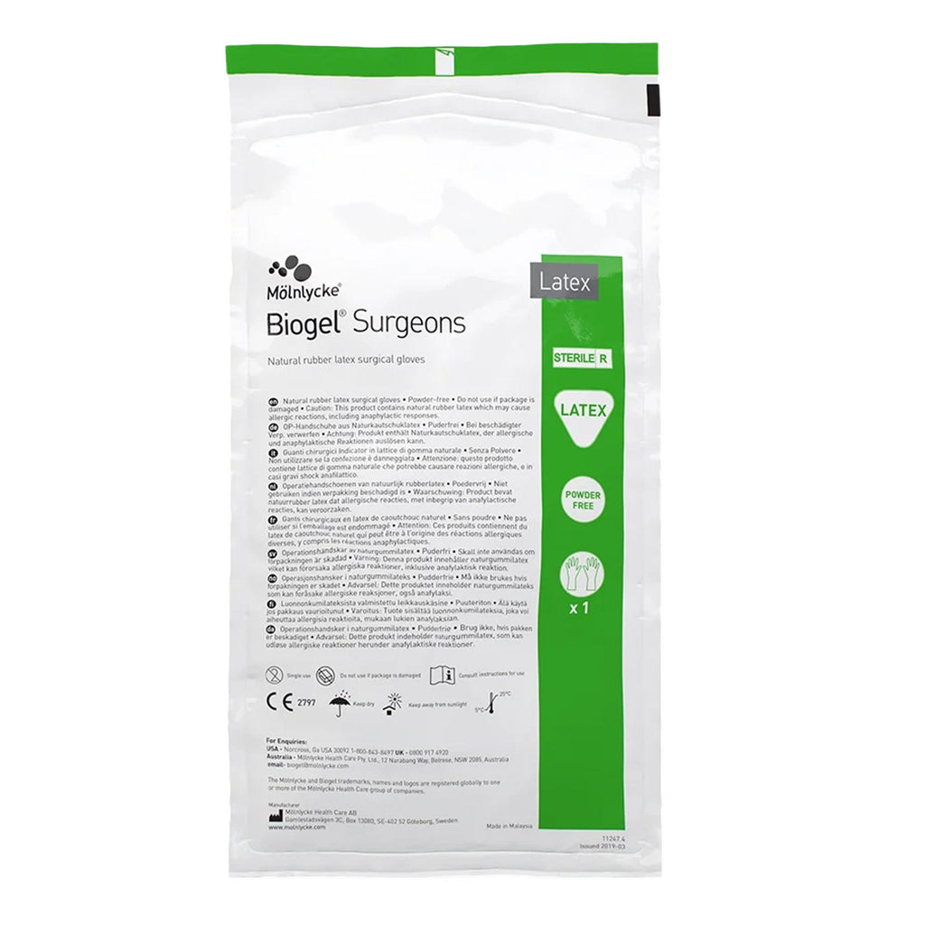 BiogelÂ® Surgeons Latex Standard Cuff Length Surgical Glove, Size 8Â½, Straw