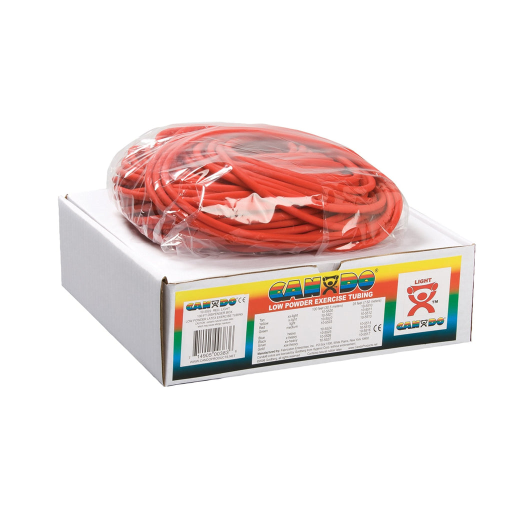 CanDoÂ¨ Low Powder Exercise Resistance Tubing, Red, 100 Foot Length, Light Resistance
