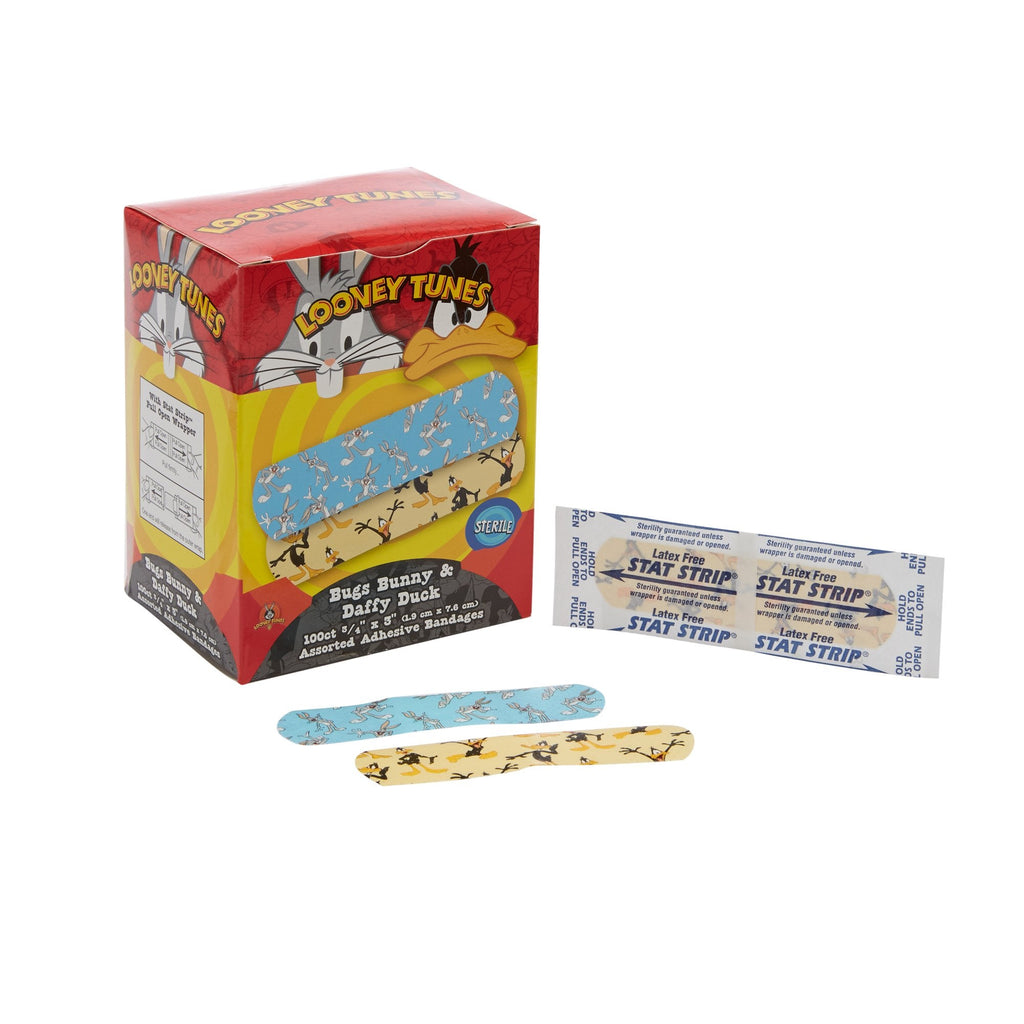 Looney Tunesâ„¢ Stat StripÂ® Adhesive Strip, 3/4 x 3 Inch, Plastic, Rectangle, Kid Design, Sterile