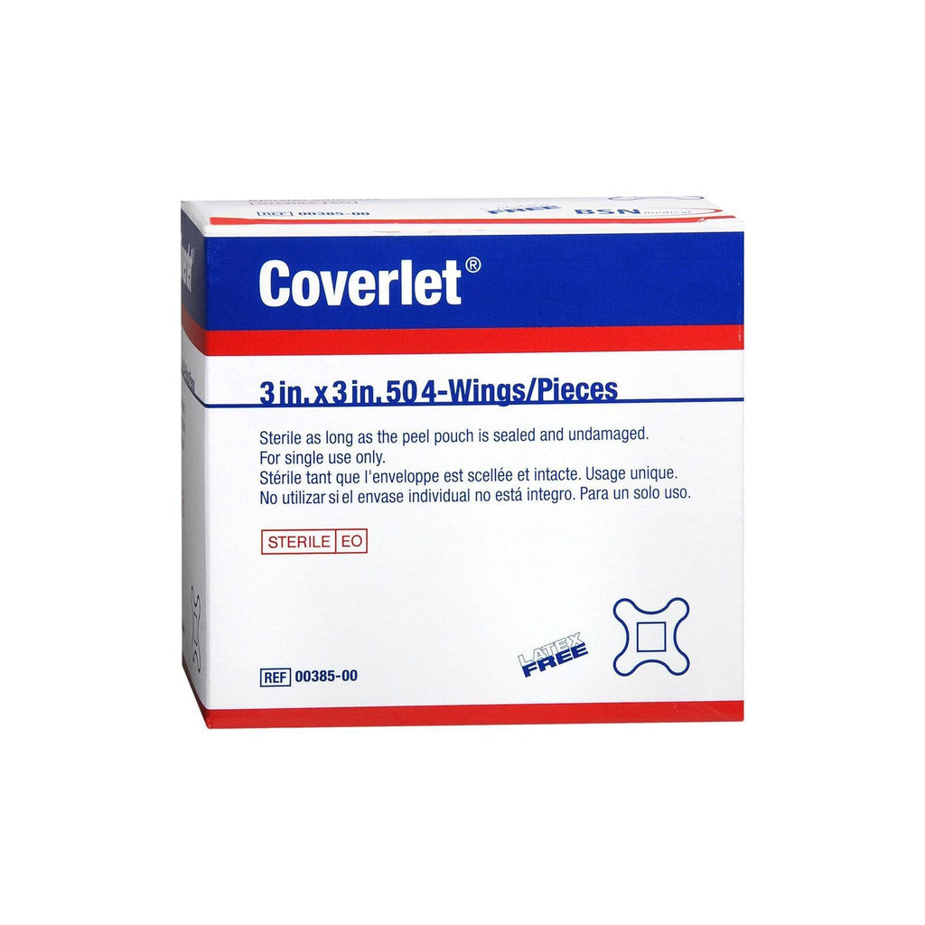 CoverletÂ® Adhesive Strip, 3 x 3 Inch Fabric, 4-Wing, Tan, Sterile