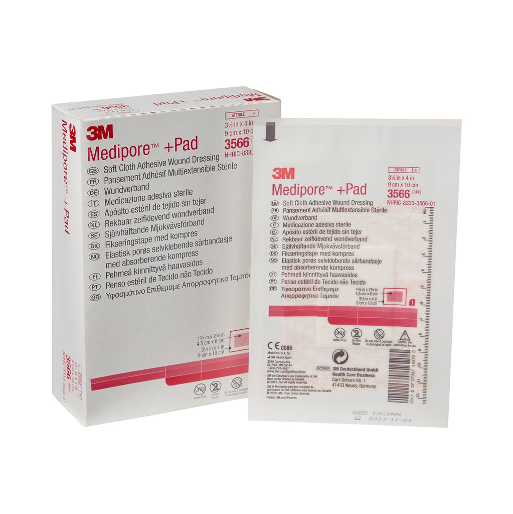 3Mâ„¢ Mediporeâ„¢ +Pad Soft Cloth Dressings, 3Â½ x 4 Inch