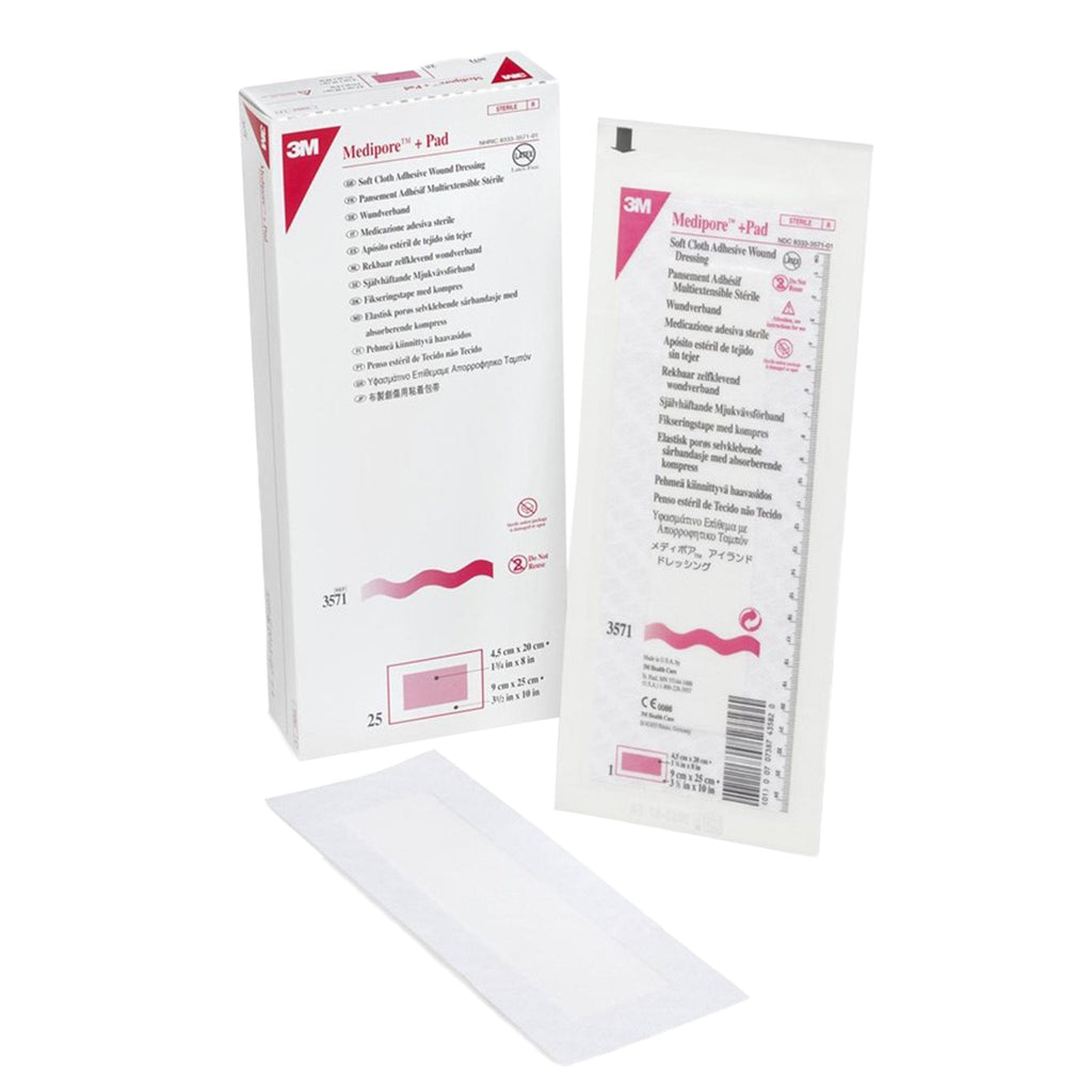 3Mâ„¢ Mediporeâ„¢ + Pad Soft Cloth Adhesive Dressing, 3Â½ x 10 Inch