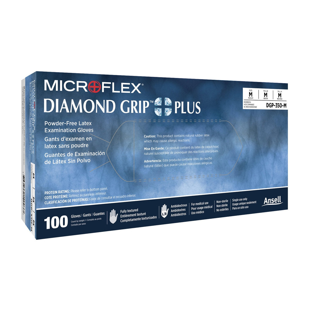 MicroflexÂ® Diamond Grip Plusâ„¢ Latex Gloves, Medium, White