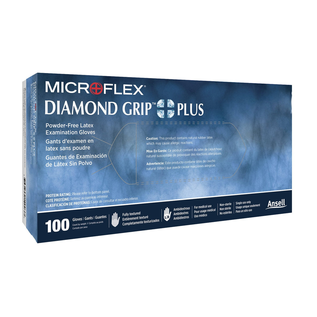 MicroflexÂ® Diamond Grip Plusâ„¢ Latex Gloves, Large, White
