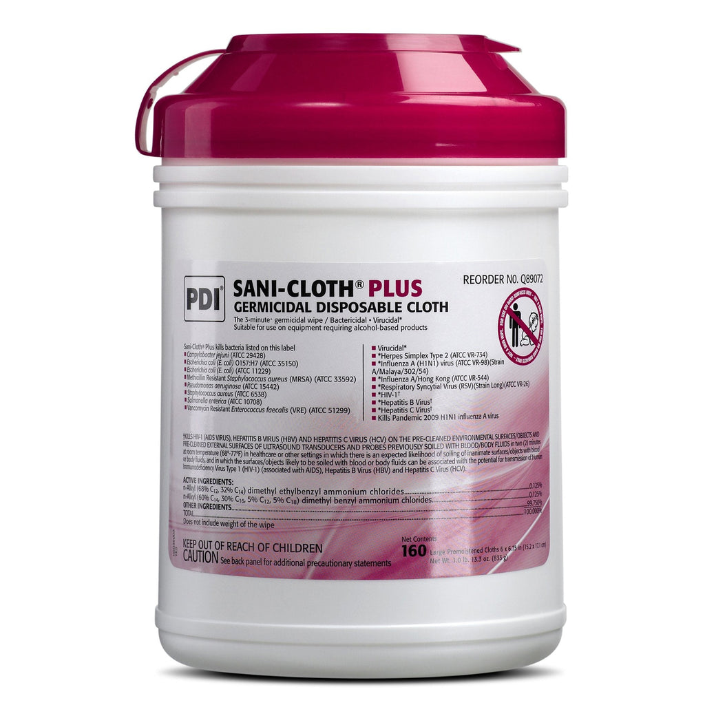 Sani-ClothÂ® Plus Germicidal Wipe Disinfectant Cleaner, Non-Sterile Canister, 6 x 6Â¾ Inch