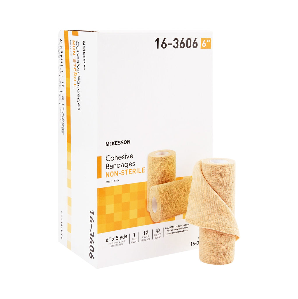 McKesson Cohesive Bandage, Multicolor, Self-Adherent, Tan, 6" x 5 Yards