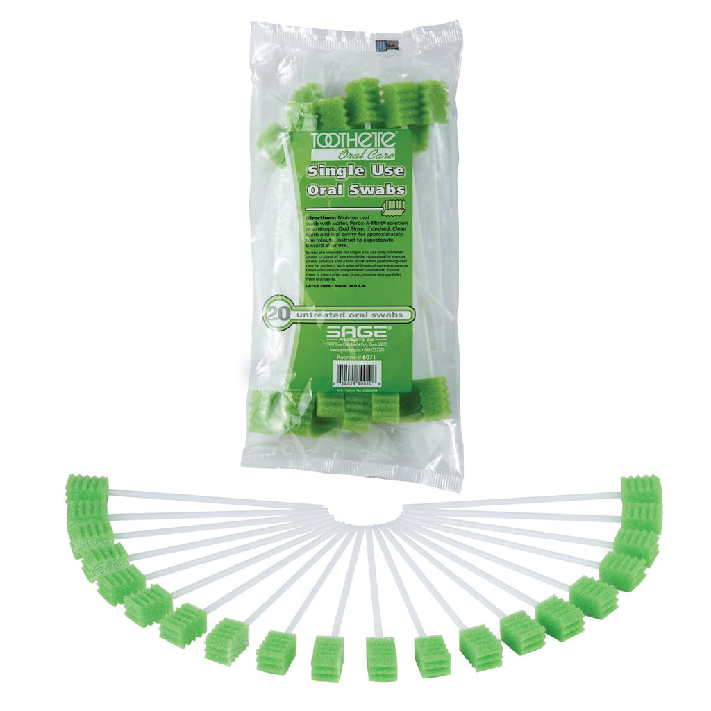 Toothette Plus Oral Swabsticks Foam Tip Untreated, 6" Length, Green