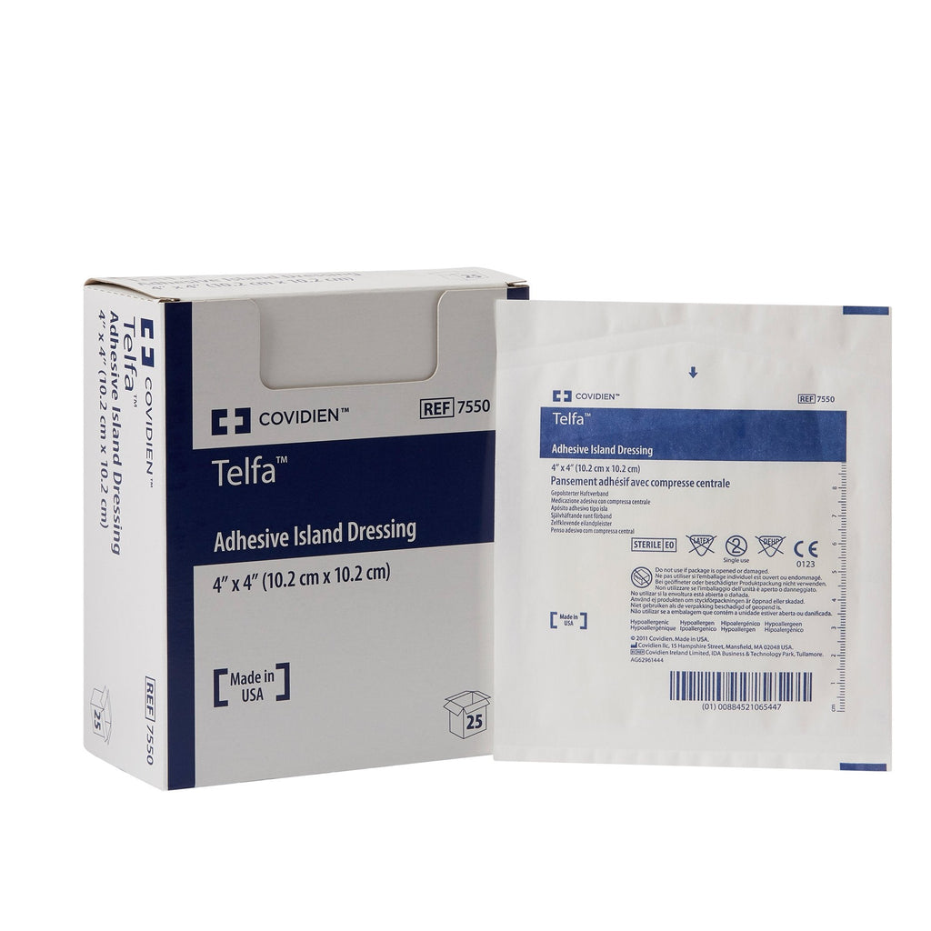TelfaÂª White Adhesive Dressing, 4 x 4 Inch