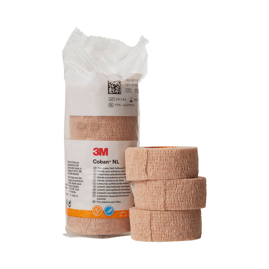 3MÂª CobanÂª Cohesive Bandage, Standard Compression, Self-adherent Closure, Tan, 1 Inch x 5 Yard