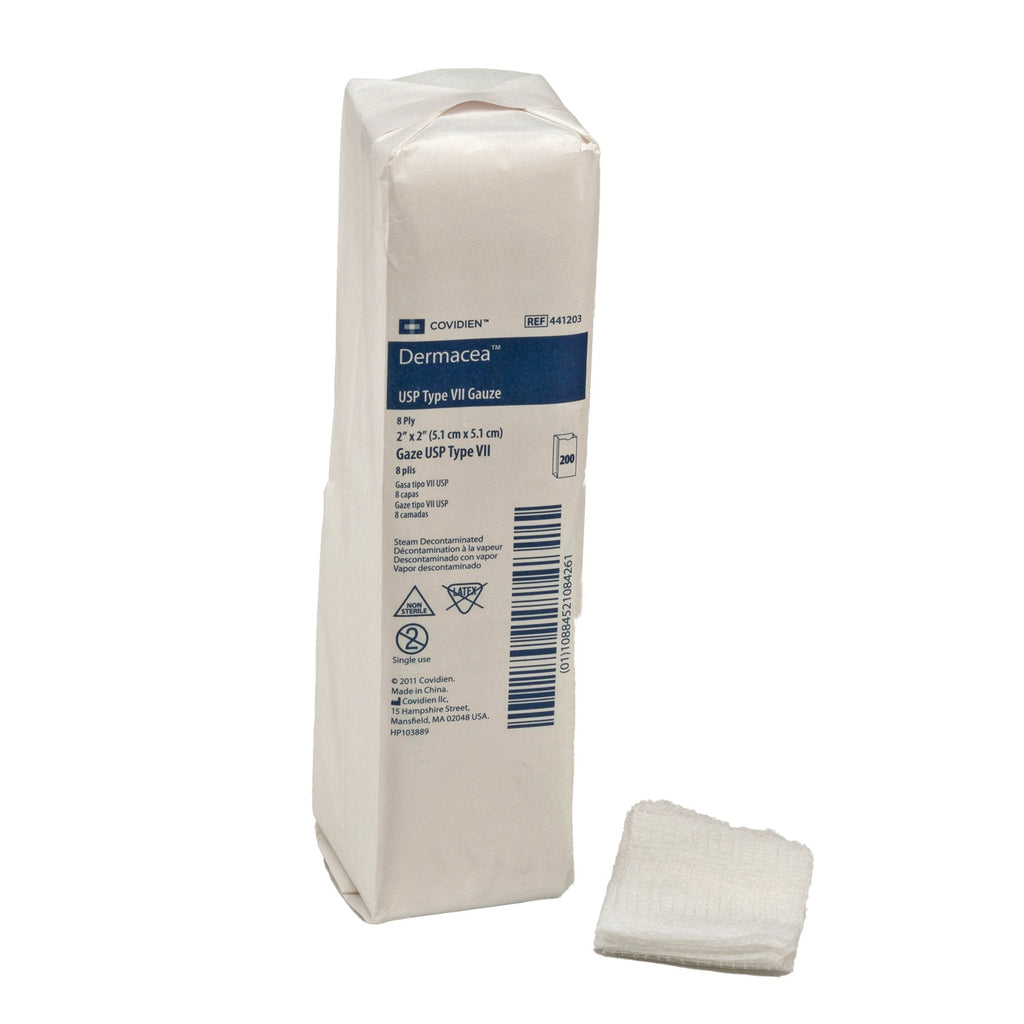 Dermacea Gauze Sponges, Cotton, 8-Ply, USP Type VII, Nonsterile, 2" x 2", Square
