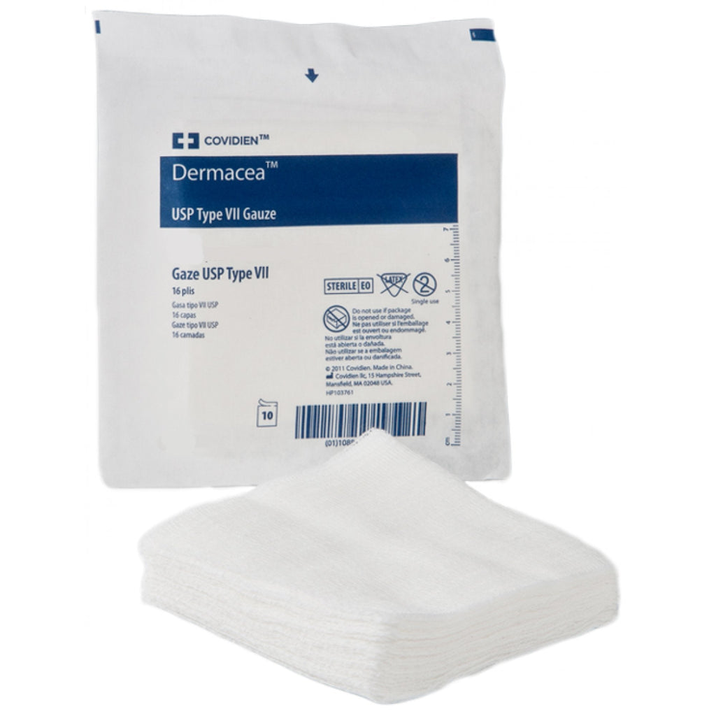 DermaceaÂª Gauze Sponges, Cotton, 8-ply, USP Type VII, 4" x 4", Square, Nonsterile