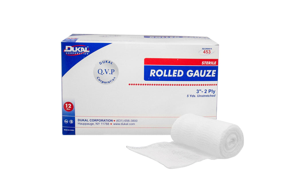 Dukal Fluff Bandage Roll, Cotton, 2-Ply, Roll Shape, Sterile, 3 inch X 5 yards
